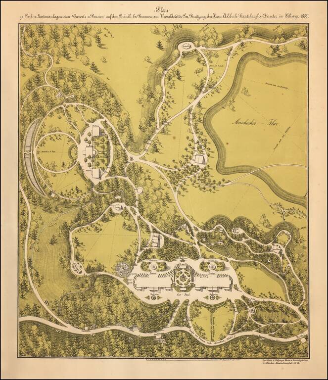 Plan zu Park-u. Gartenanlagen eines Curort's u. Pension auf dem Braudli bei Brumien am Vierwaldstatter-See, Besitzung des Herrn A. Eberle Staatskanzlei-Director in Schwyz 1866.