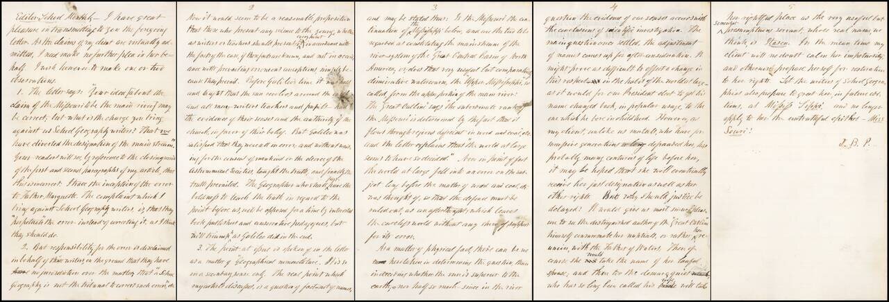 [The Mississippi-Missouri:  A Geographical Blunder  -- An Illustrated Argument For Renaming The Lower Mississippi River Put Forth By A Prominent American Educator To The Author of a Best Selling American School Geography]