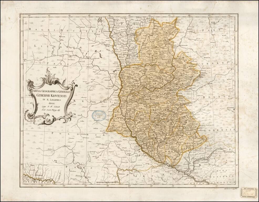 Tabula Geographica Generalis Gubernii Kioviensis In X. Legiones divisi Comp. J. F. Schmidt Acad Scient Petrop. Adj