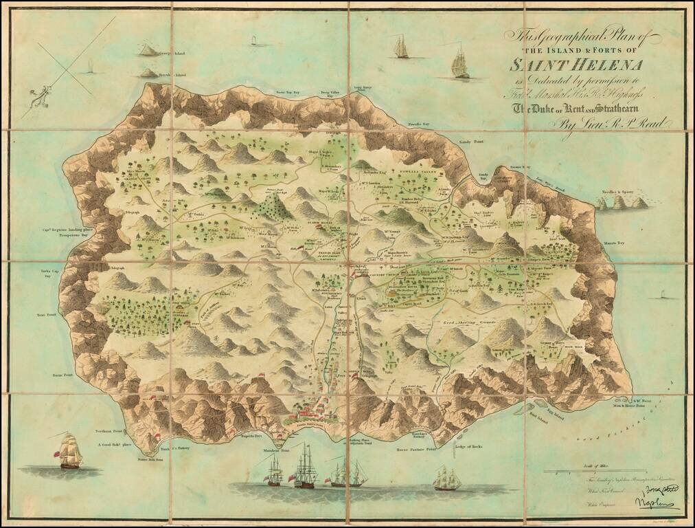 The Geographical Plan of The Island & Forts of Saint Helena is Dedicated by permission to Field Marshal His R. Highness The Duke of Kent and Strathearn By Lieut. R. Read