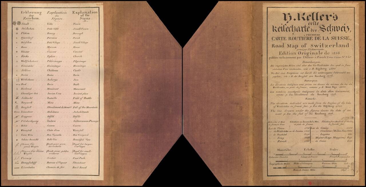 Original von Keller's erster Reisekarte der Schweiz 1856 (with 12 town and other maps)