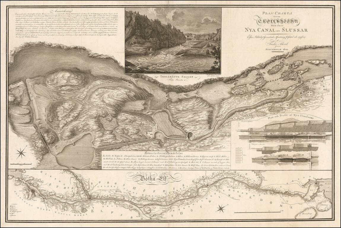 (Trollhattan Canal)  Plan Charta öfver Trollhaettan med dess Nya Canal och Slussar Efter Pälitelig Geometrisk Afmätning författad och utgifven af Fred. Akrel, Graveur Stockholm 1800