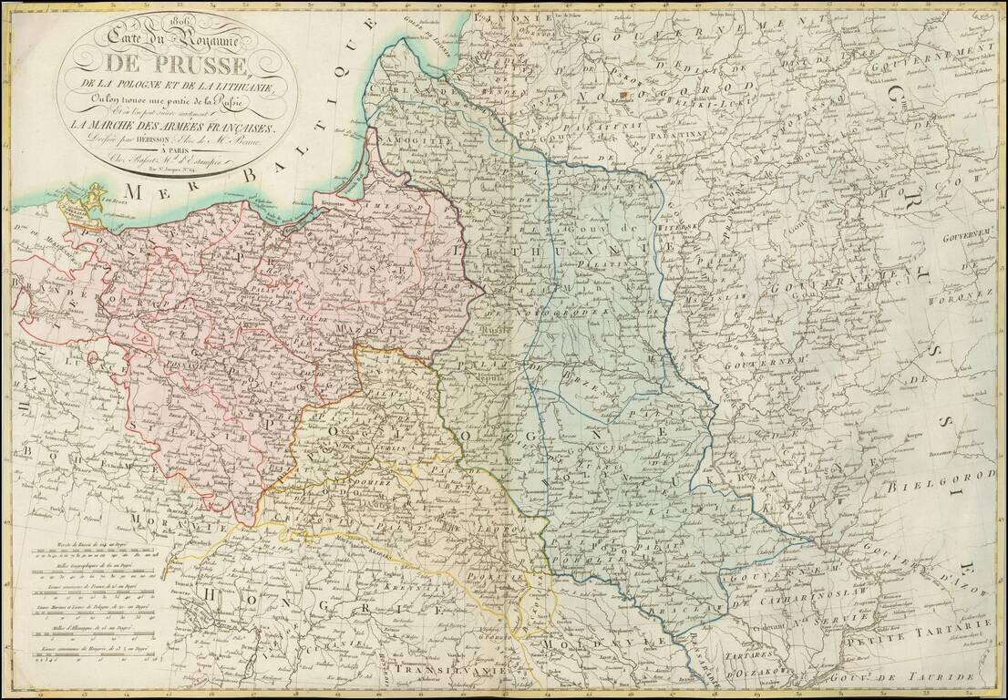 1806 Carte du Royaume de Prusse, de la Pologne et de la Lithuanie,  Ou l'on trouse une partie de la Russie Et ou l'on peut Suivre exactement La Marche Des Armees Francaises . . .