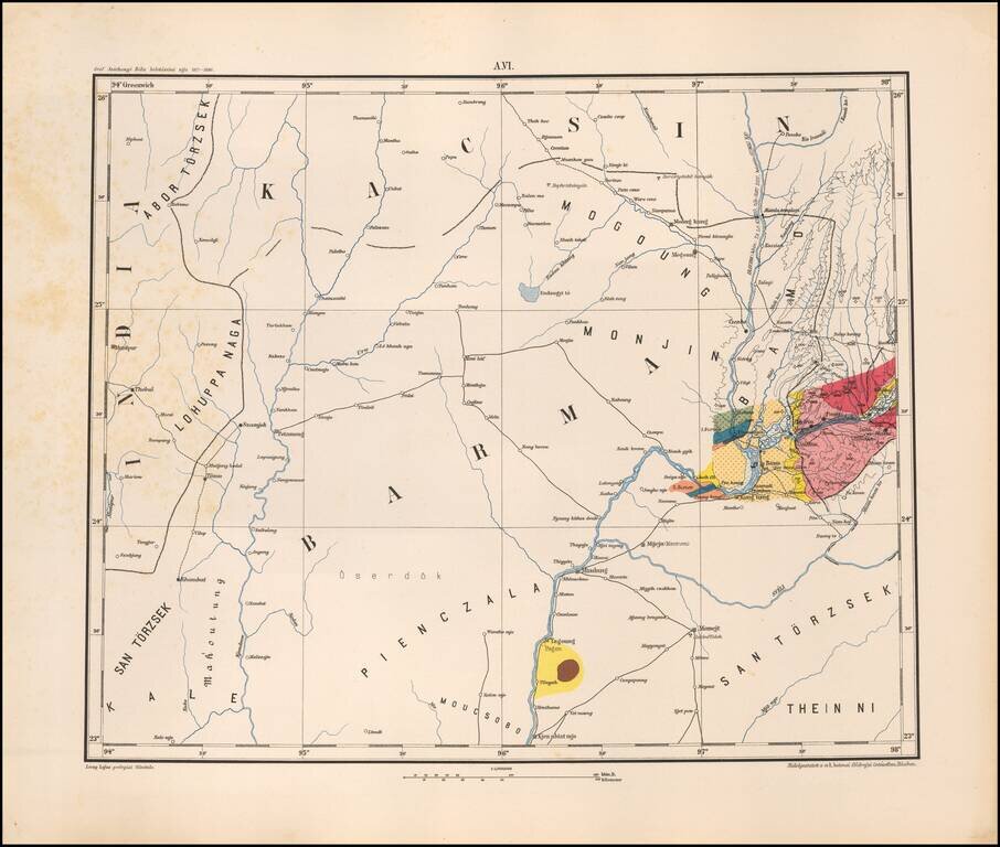 Atlasz Grof Szechenyi Bela Kelet-Azsiai Utjahoz 1877-1880.  Kreitner Gusztav cs. k. fohadnagynak, az exeditio tagjanak eredeti folvetele Foldrajzi Resz. 17 lap.  Loczy Lajosnak az exeditio tagjanak, geologiai terkepe.  15 lap.