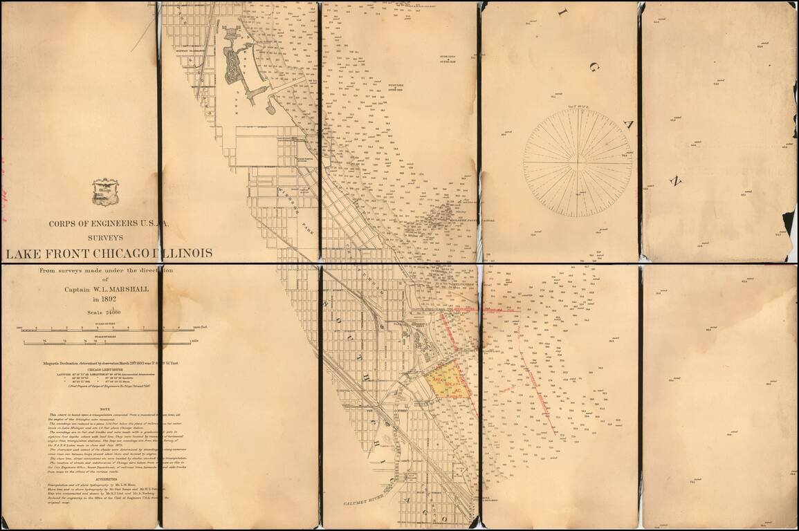 Lake Front Chicago Illinois From Surveys made under the direction of Captain W.L. Marshall in 1892.