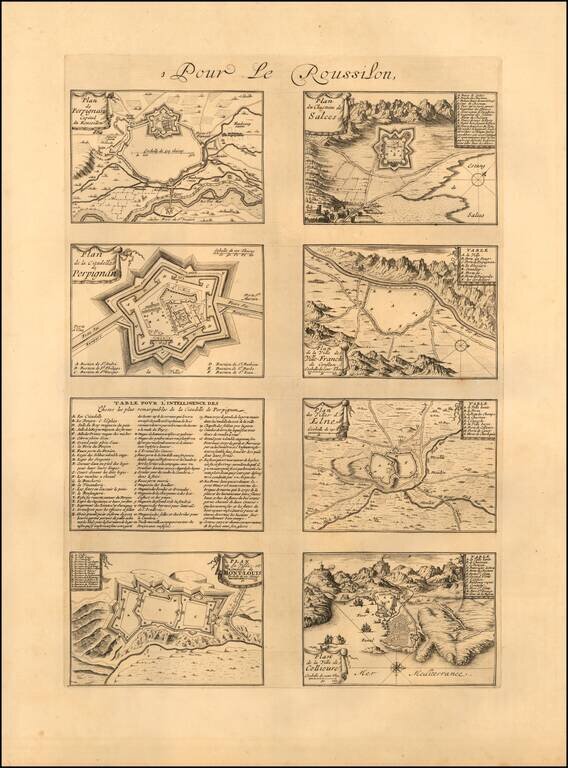 Principaute De Catalogne. Ou sont compris Les Comtes de Roussillon et de Cerdagne divises en leurs Vigueries  (Including 32 additional Catalan City Plans on 4 sheets)