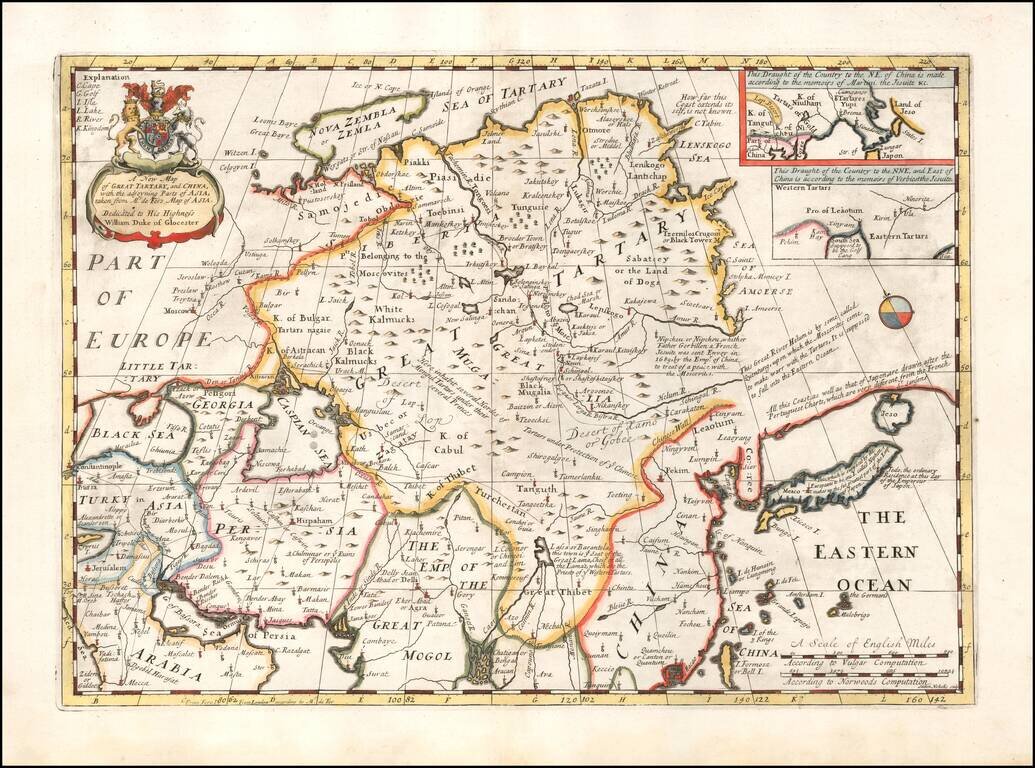 A New Map of Great Tartary and China, with the adjoyning Parts of Asia, Taken from Mr. De Fer's Map of Asia.  Dedicated to His Highness William Duke of Glocester