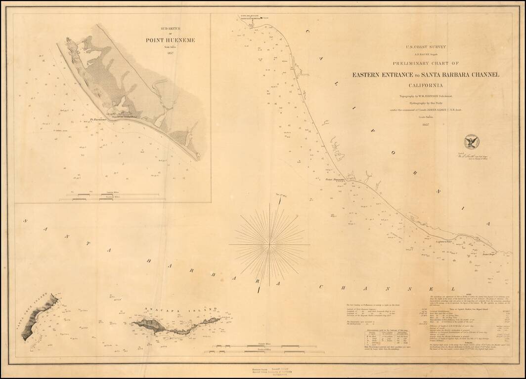 Preliminary Chart of Eastern Entrance of Santa Barbara Channel . . . 1857  (Rare Separately Published Example)