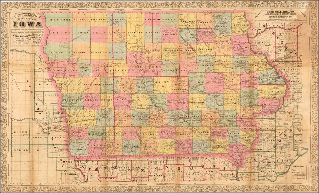 A Township Map of the State of Iowa  Compiled from the United States Surveys, offical information and personal reconnaissance, showing the Streams, Roads, Towns, Post Offices, County Seats, Works of Internal Improvements,  &c &c.  . . . 1856