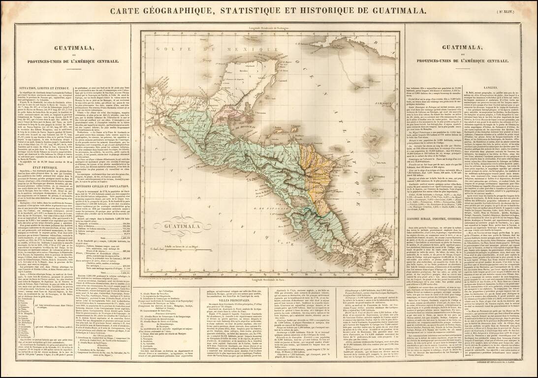 Carte Geographique, Statistique et Historique De Guatimala (wih Belize, Honduras, Nicaragua and Costa Rica)