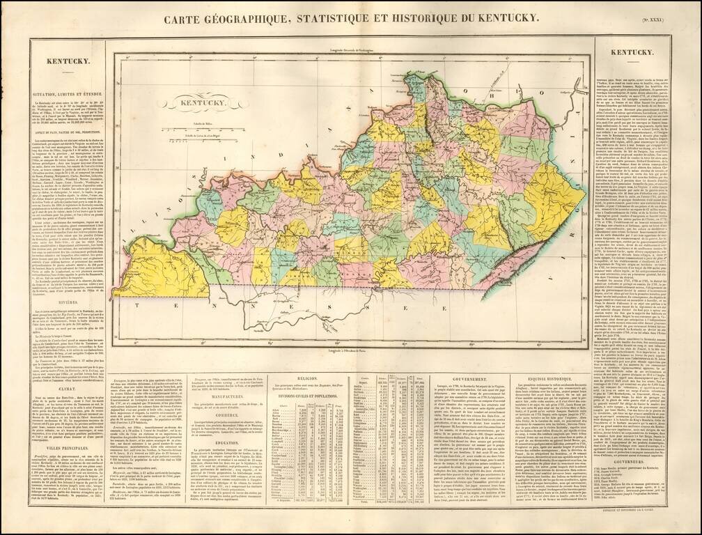 Carte Geographique, Statistique et Historique Du Kentucky