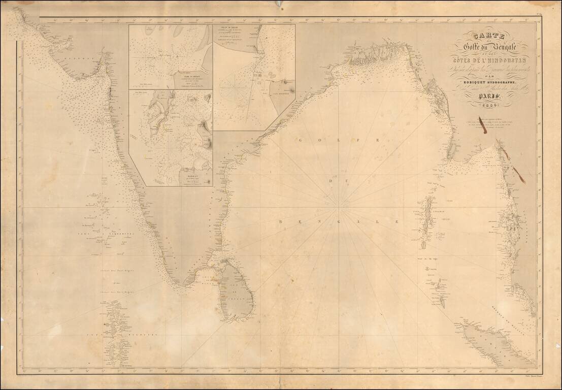 Carte du Golfe du Bengale et des Cotes de L'Hindoustan Dressee d'apres les Travaux les plus recents par Robiquet Hydrographe . . . 1855.