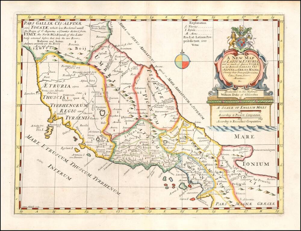 A New Map of Latium Etruria and as much of Antient Italy as lay Between Gallia Cisalpina and Graecia Magna, Shewing its Principal Divisions, Cities, Towns, Rivers . . . &c.