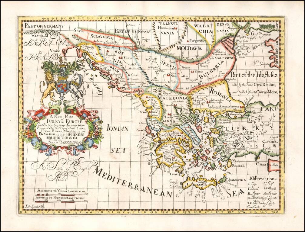 A New Map of Turky in Europe, And Parts of adjoyning Shewing their Principal Divisions and Cheife Cities, Towns, Rivers, Mountains, &c.