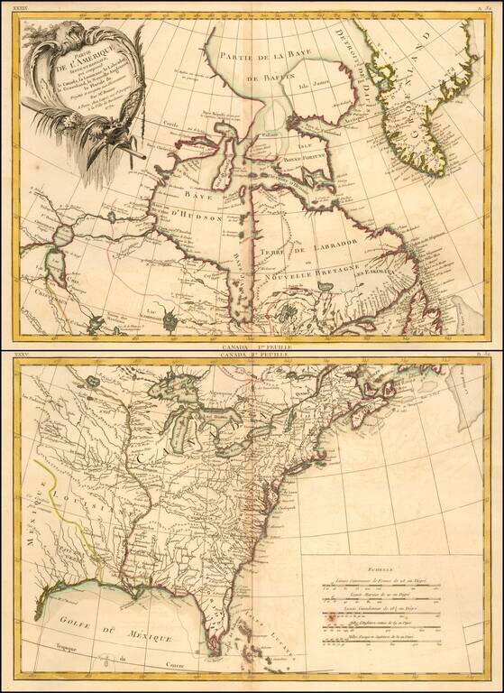 Partie De L'Amerique Septentrionale, qui comprend le Canada, la Louisiane, le Labrador, le Groenland, la Nouvelle Angleterre, la Floride, &c. . . 1771  (North America - 2 sheets)