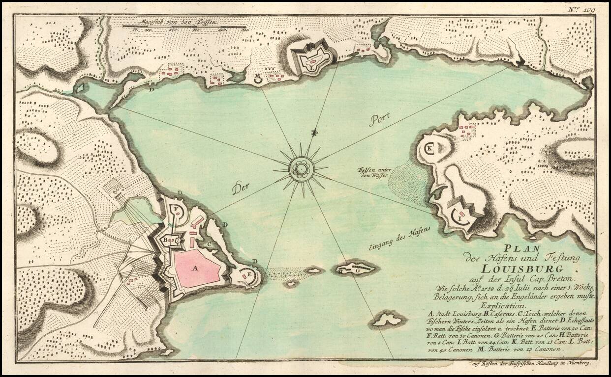 Plan des Hafens und Festung Louisbourg auf der Insul Cap Breton