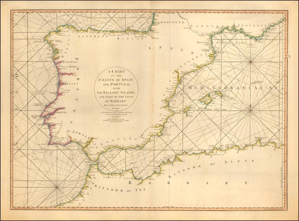 A Chart of the Coasts of Spain and Portugal, with the Balearic Islands, and Part of the Coast of Barbary.  MDCCLXXX.  2d. Edition