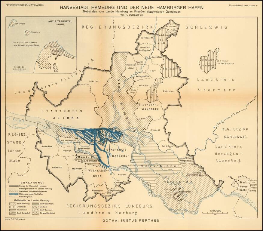 Hansestadt Hamburg und der Neue Hamberger Hafen Nebst den vom Lande Hamburg an Preussen abgetretenen Gemeinden.  Von R. Schleifer.