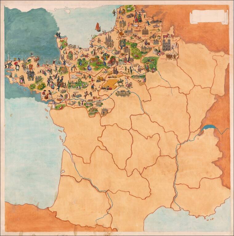 [Unfinished Pictorial Map of France]  (Oil painting)