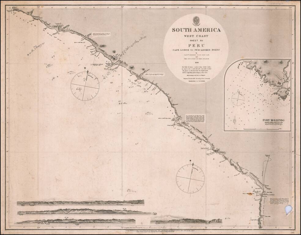 [Peruvian Coast]  Sheet XII Peru Cape Lobos to Pescadores Point By Captn. Robert Fitz Roy R.N.  The Officers of H.M.S.  Beagle 1836