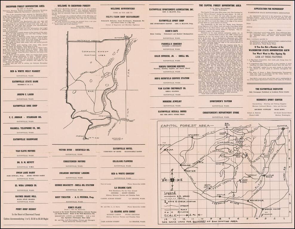 Map of Bow Hunting Areas Courtesy of Washington State Bowhunters Association 1954