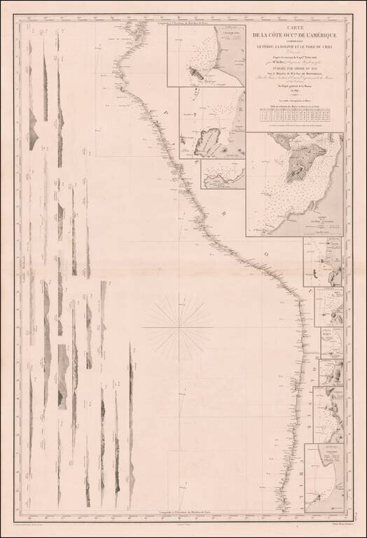Carte De La Cote Occle De L'Amerique Comprenant Le Perou, La Bolivie et Le Nord Du Chil Dressee d'apres les travaux du Capitne. Fizt-Roy par Mr. Keller Ingenieur Hydrographe. . . . 1847