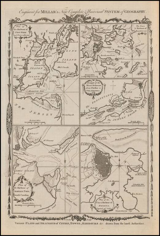 Various Plans and Draughts of Cities, Towns, Harbours &c . . . [New York, Boston, Charleston, Delaware River to Philadelphia & Havana]