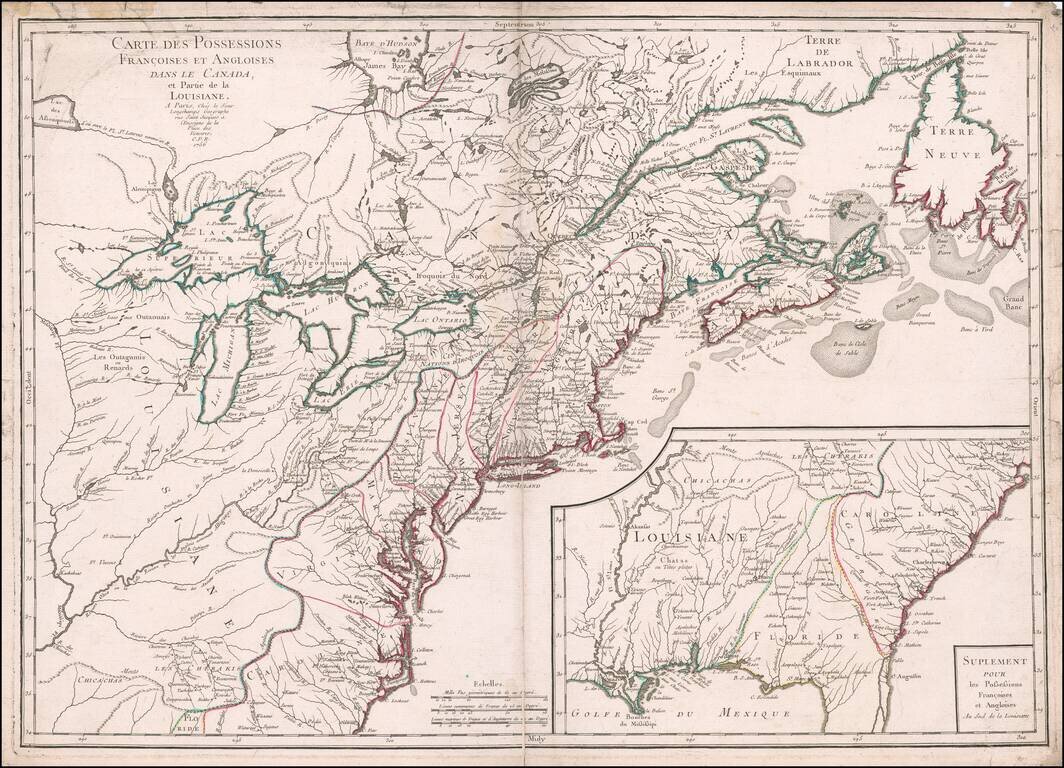 Carte Des Possessions Francoises et Angloises dans le Canada et Partie de la Louisiane . . . 1756