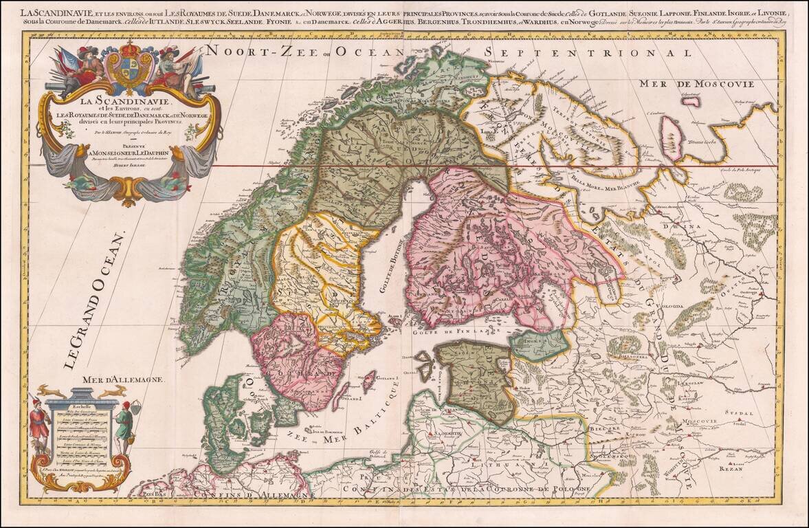 La Scandinavie, et les Environs, ou sont les Royaumes de Suede, de Danemarck, et de Norwege divise en leurs principales Provinces