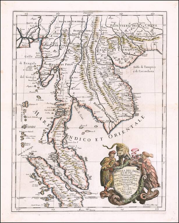 Penisola Dell India di la dal Gange Diusa ne i Regni, che in essasi contengono et accresciuta di varie notizie. Da Giacomo Cantelli da Vignola e conforme le Relationi di alcuni Padri della Compa di Giesu di Monsu Tavernier, Mandeslo e d`altri Illustri Via