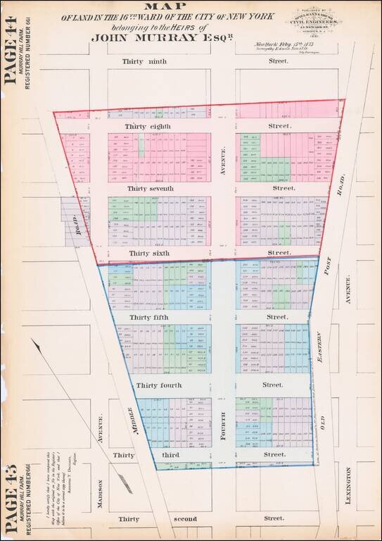 Map of Land in the 16th Ward of the City of New York belonging to the Heirs of John Murray Esqr.