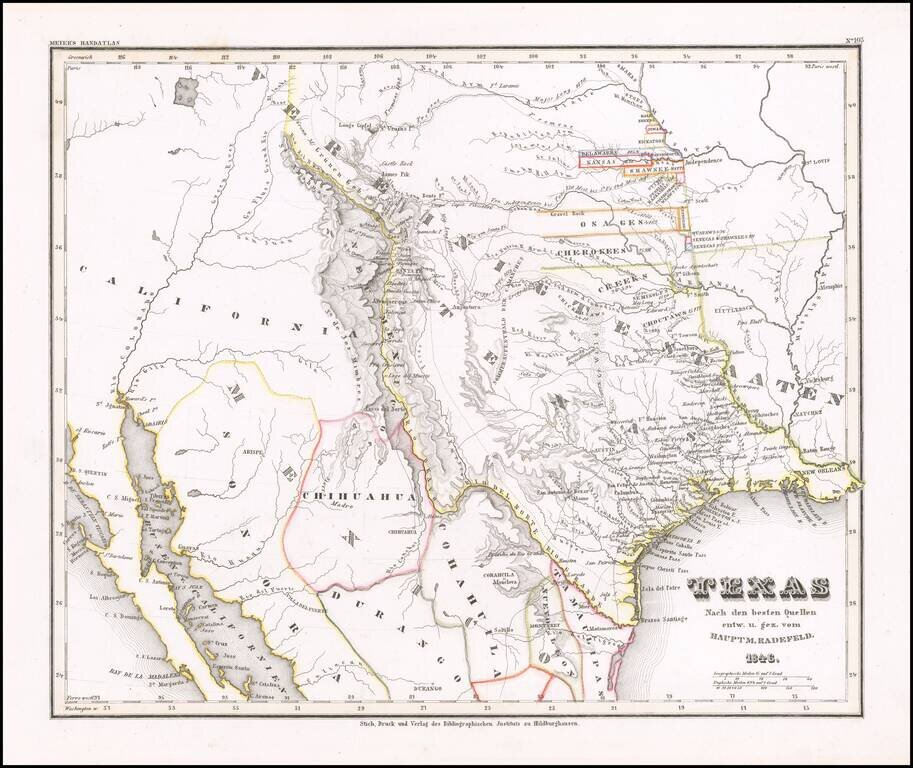 (Republic of Texas) Texas Nach den besten Quellen entw. U. Gez. Vom Hauptm. Radefeld. 1846.