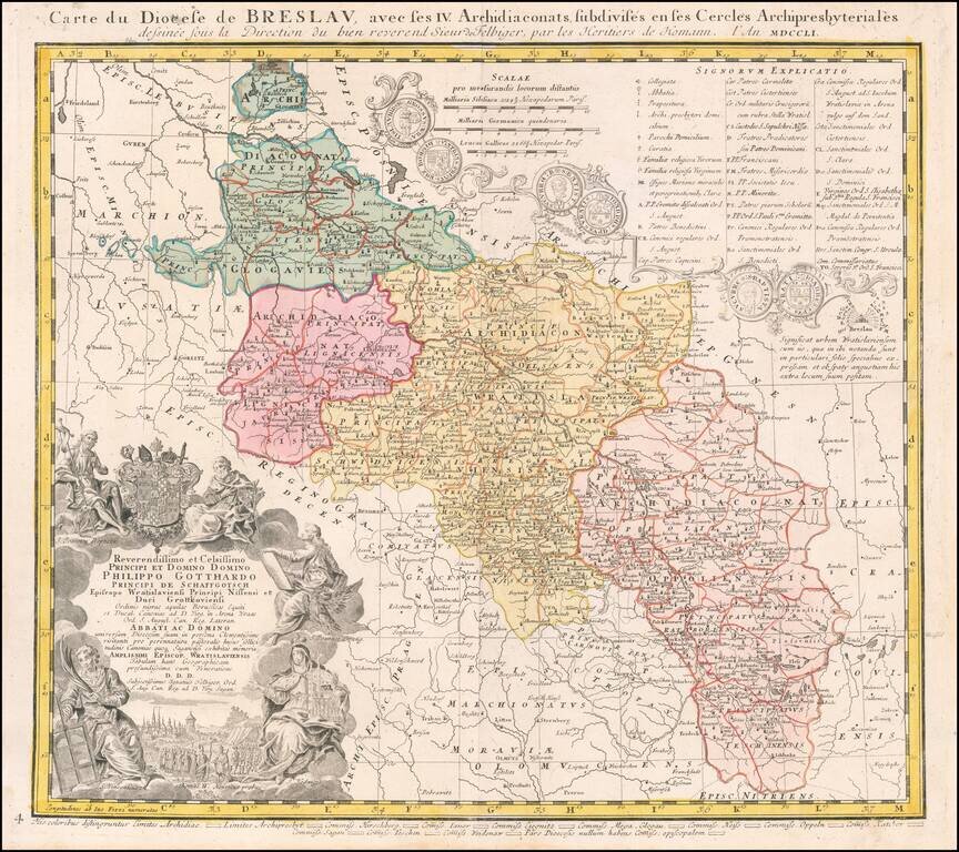 [Wroclaw] Carte du Diocese de Breslau, avec ses IV. Archidiaconats, subdivses en ses Cercles Archiprebyteriales desineee sous la Directiondu bien reverend Sieur Felbiger . . . MDCCLI