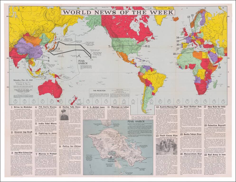 [World Map - Pearl Harbor]  World News of the Week, Monday December 10, 1945