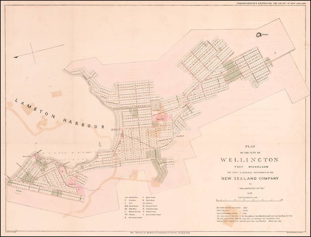 Plan of the City of Wellington Port Nicholson The First & Principal Settlement of the New Zealand Company by Felton Mathew Esqre. Survr. Genl. 1841.