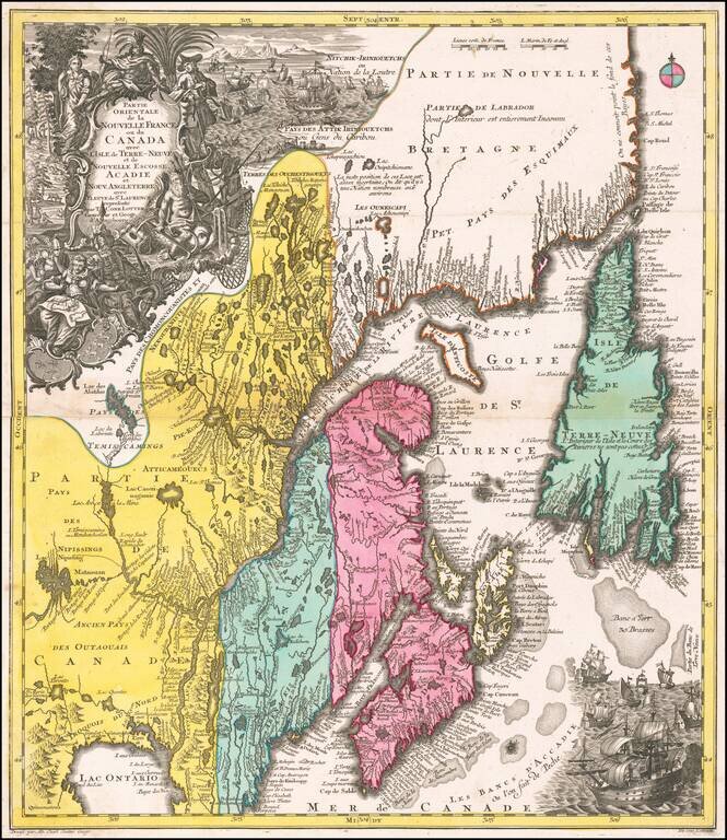 Partie Orientale de la Nouvelle France ou du Canada avec L'Isle de Terre-Neuve et de Nouvelle Escosse Acadie et Nouv. Angleterre avec Fleuve de St. Laurence . . .
