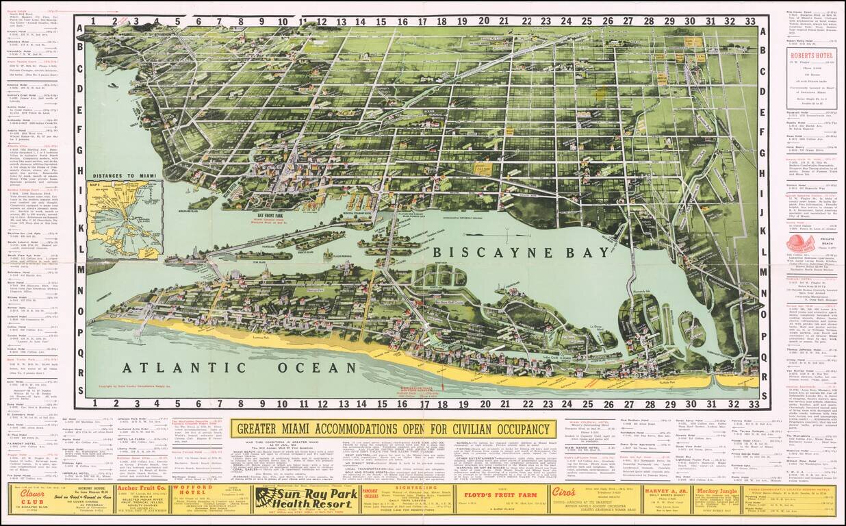 (Birdseye View Map of Miami, Miami Beach, Coral Gables & Vicinity)