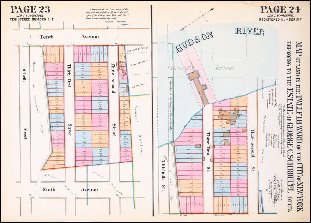 [Hudson Yards, New York City] Map of Land in the Twelfth Ward of the City of New York Belonging to the Estate of George C. Schroepel Decd.