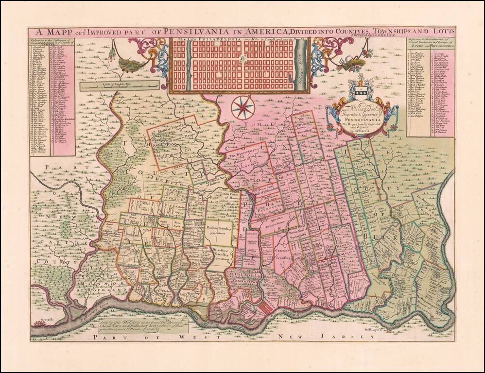 A Mapp of ye Improved Part of Pensilvania in America. Divided into Countyes, Townships and Lotts Surveyed by Tho: Holme . . . .