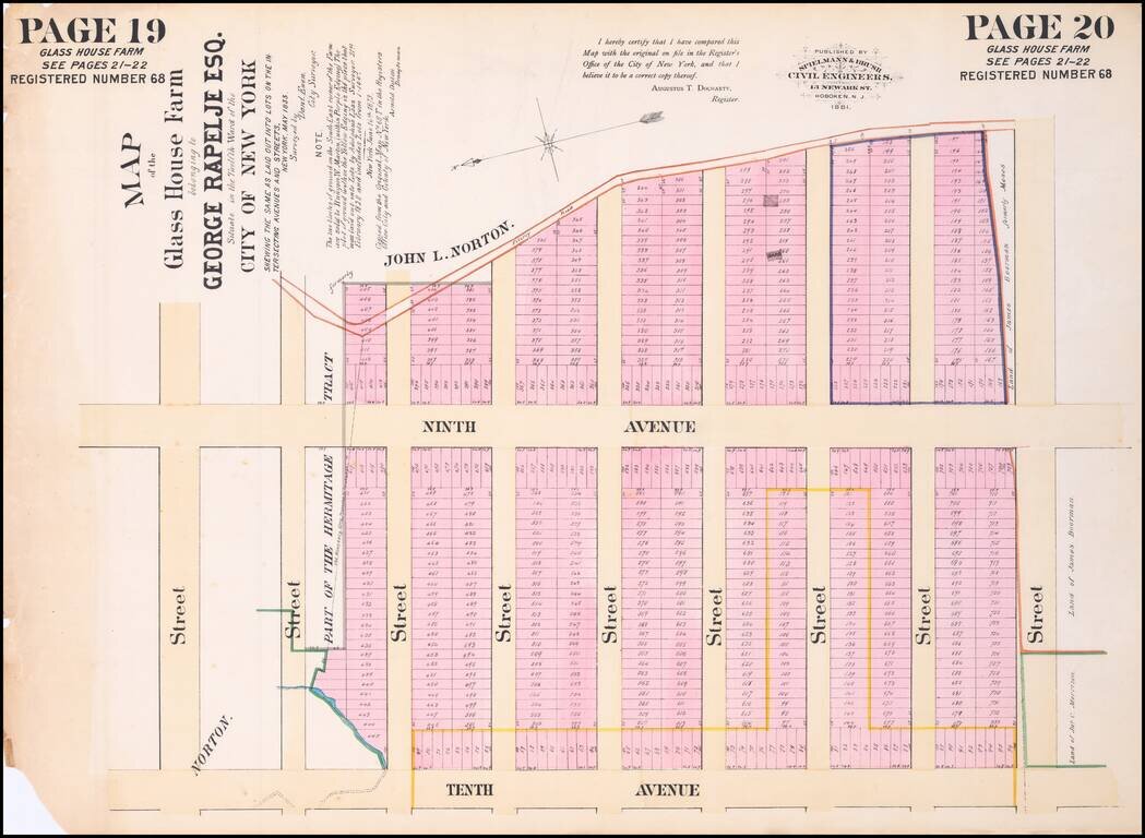Map of the Glass House Farm belonging to George Rapelje Esq. Situate in the Twelfth Ward of the City of New York Shewing the Same as Laid Out Into Lots on the Intersecting Avenues and Streets.