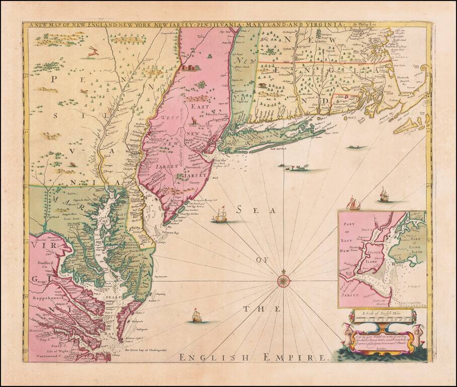 A New Map of New England New York New Iarsey Pensilvania Maryland and Virginia