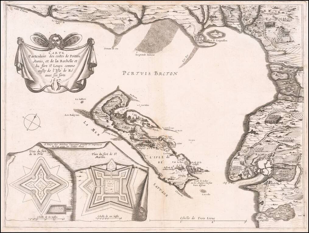 Carte Particuliere des costes de Poittou Aunis, et de la Rochelle et du fort St. Louys comme aussy de l'Isle de Re avec ses forts 1627