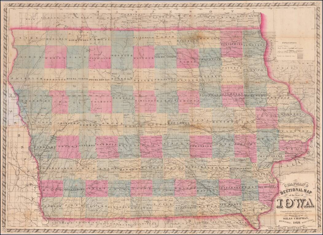 Chapman's Sectional Map of the State of Iowa  Compiled from the United States Surveys and other authentic Sources . . . 1869