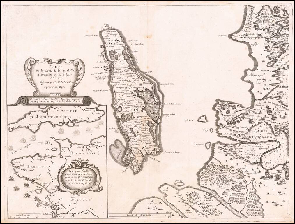 Carte De la Coste de la Rochelle a Brouaige et de l'Isle d'Oleron Observee par le Sr. de Cattillon ingenieur duy Roy. 1627 . . .
