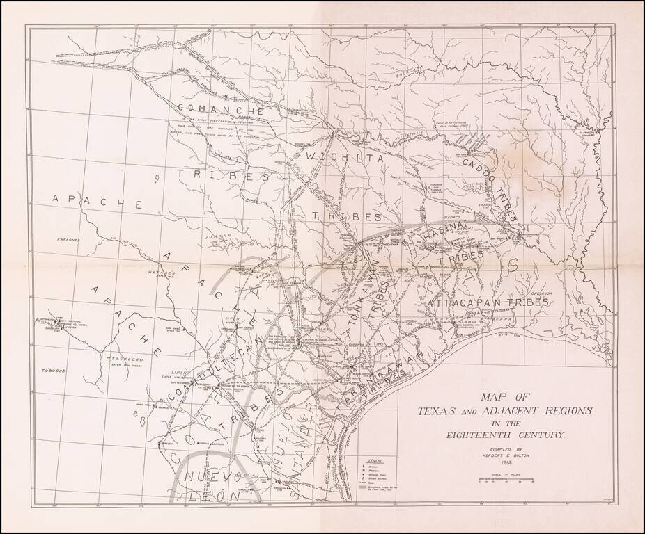 Map of Texas and Adjacent Regions in the Eighteenth Century Compiled by Herbert E. Bolton 1915.