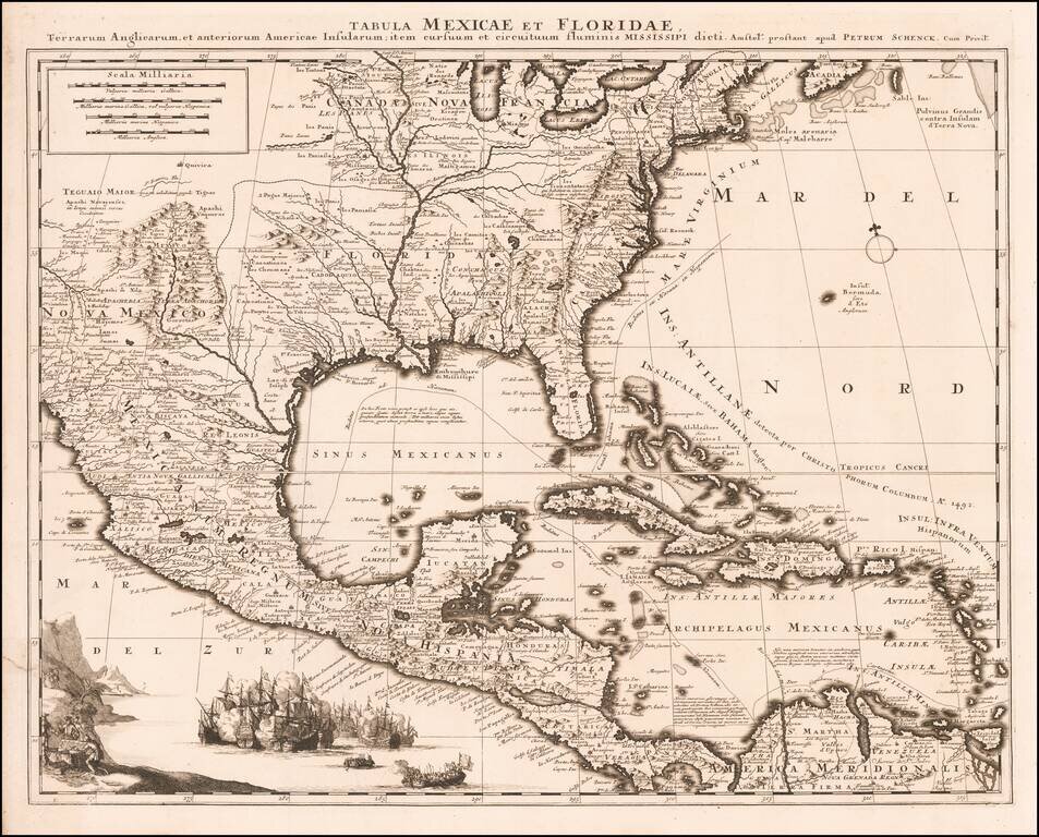 Tabula Mexicae et Floridae, Terrarum Anglicarum, et Anteriorum Americae Insularum; Item Cursuum et Circuituum Fluminis Mississipi Dicti
