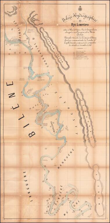[Bilene - Limpopo River -- Mozambique]  Esboco Hydrographico do Rio Limpopo entre a Ilha dos Patos e o Vão do Gongunhana, abrangendo o rio Changâne até ao Monte Chibuto: feito pelo 1º tenente da Armada Alvaro Andréa commandante da Lancha C.ª Capêllo dur