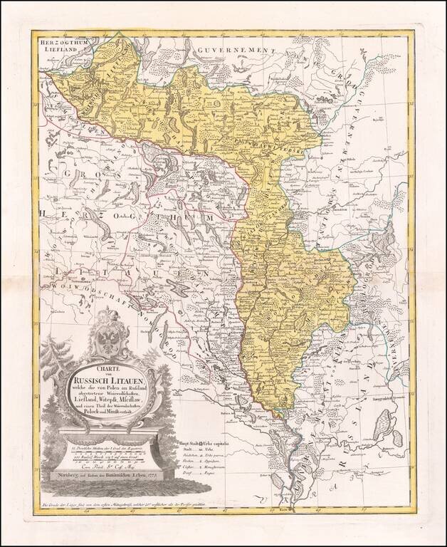 Charte von Russisch Litauen, welche die von Polen an Russland abgetretene Woiewodschaften, Liefland, Witepsk, Msciflaw, unde einen Theil der Woiewodsdchaften Polock und Minsk enthalt . . . 1775