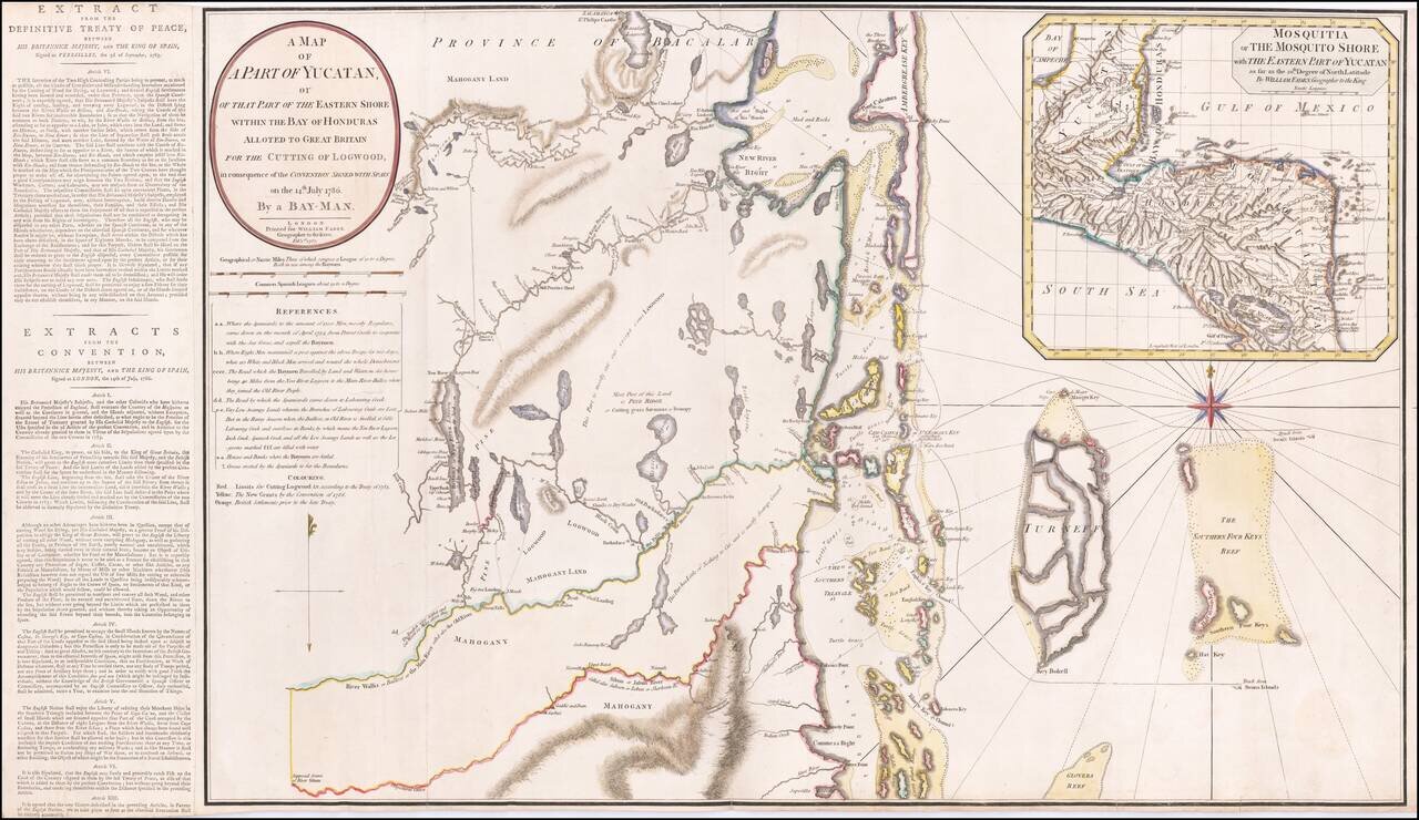 [Belize]  A Map of A Part of Yucatan or of that Part of the Eastern Shore within the Bay of Honduras Allotted to Great Britain for the Cutting of Logwood, in consequence of the Convention Signed with Spain on the 14th July 1786.  By a Bay-Man . . . 1787 [