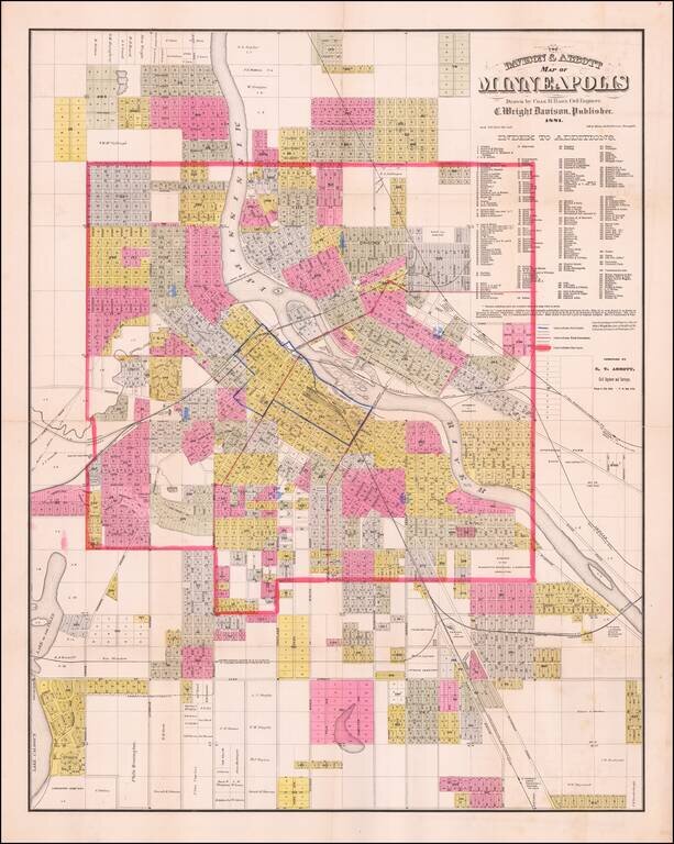 The Davidson & Abbott Map of Minneapolis Drawn by Chas. H. Hart, Civil Engineer. C. Wright Davidson, Publisher.